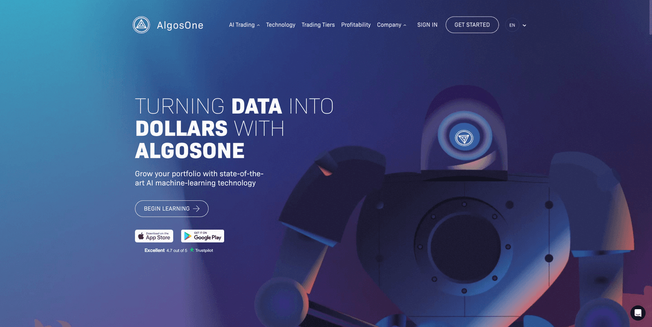 AlgosOne landing page UI
