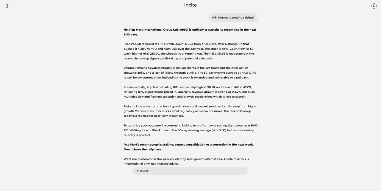 Incite responding to a question about a tech stock