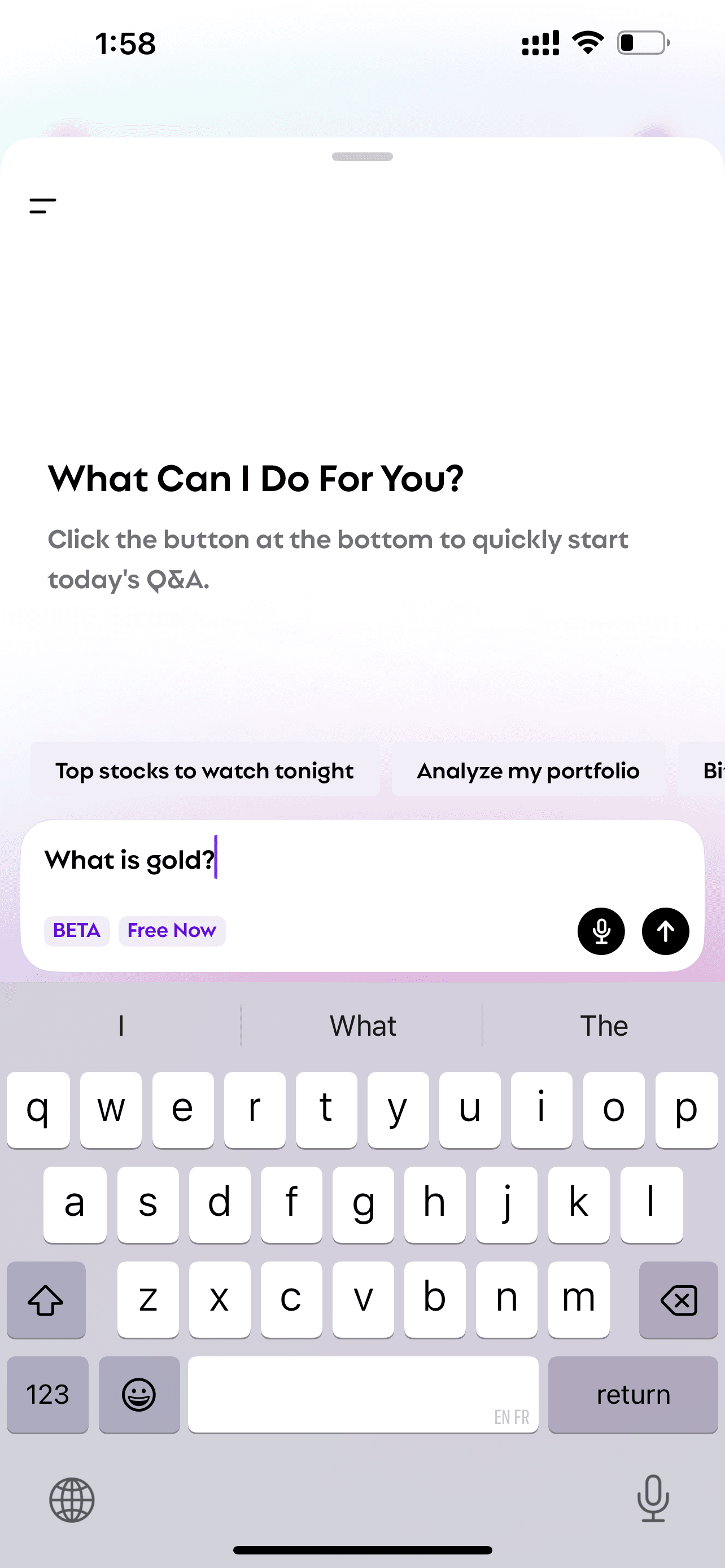 The screen of Bobby when asked "what is gold"