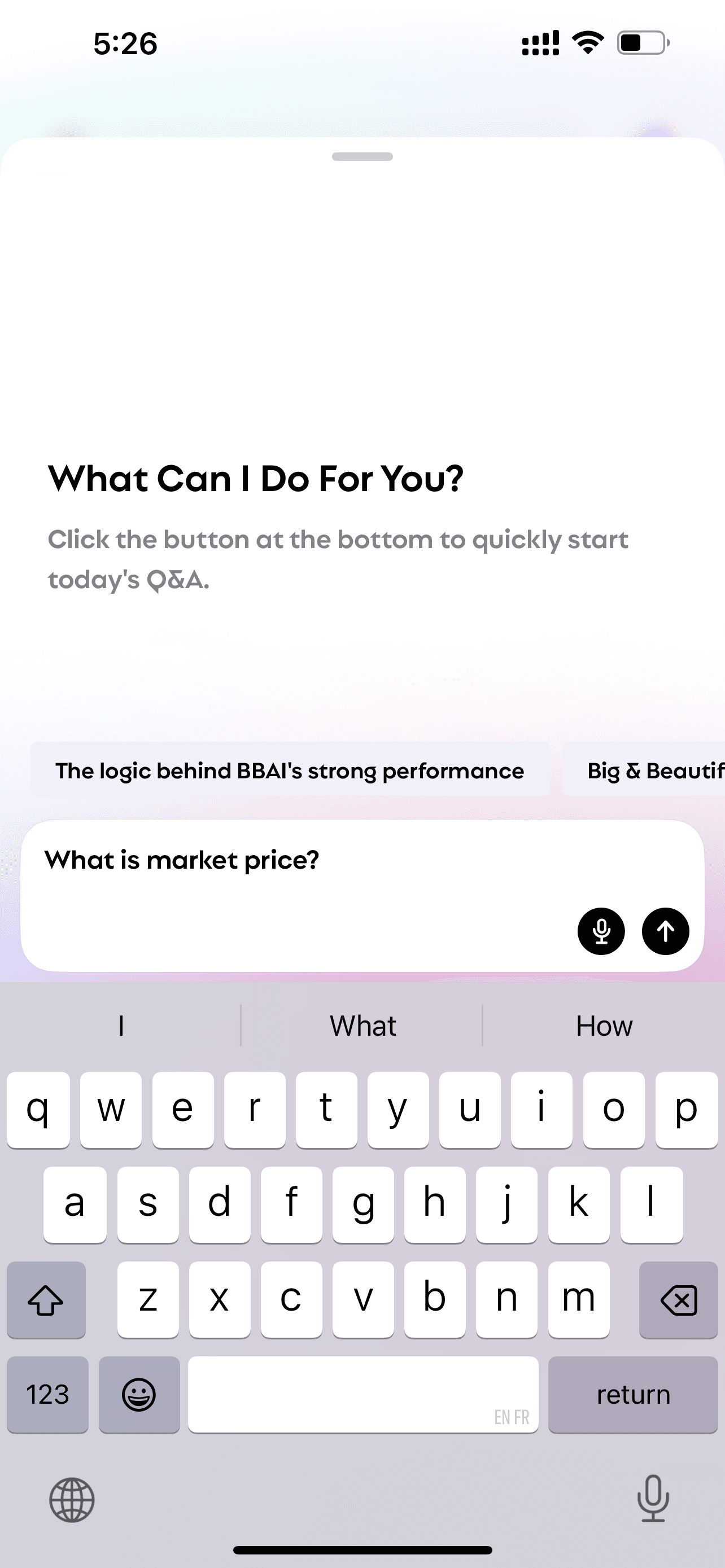 The screen of Bobby when asked "what is market price"