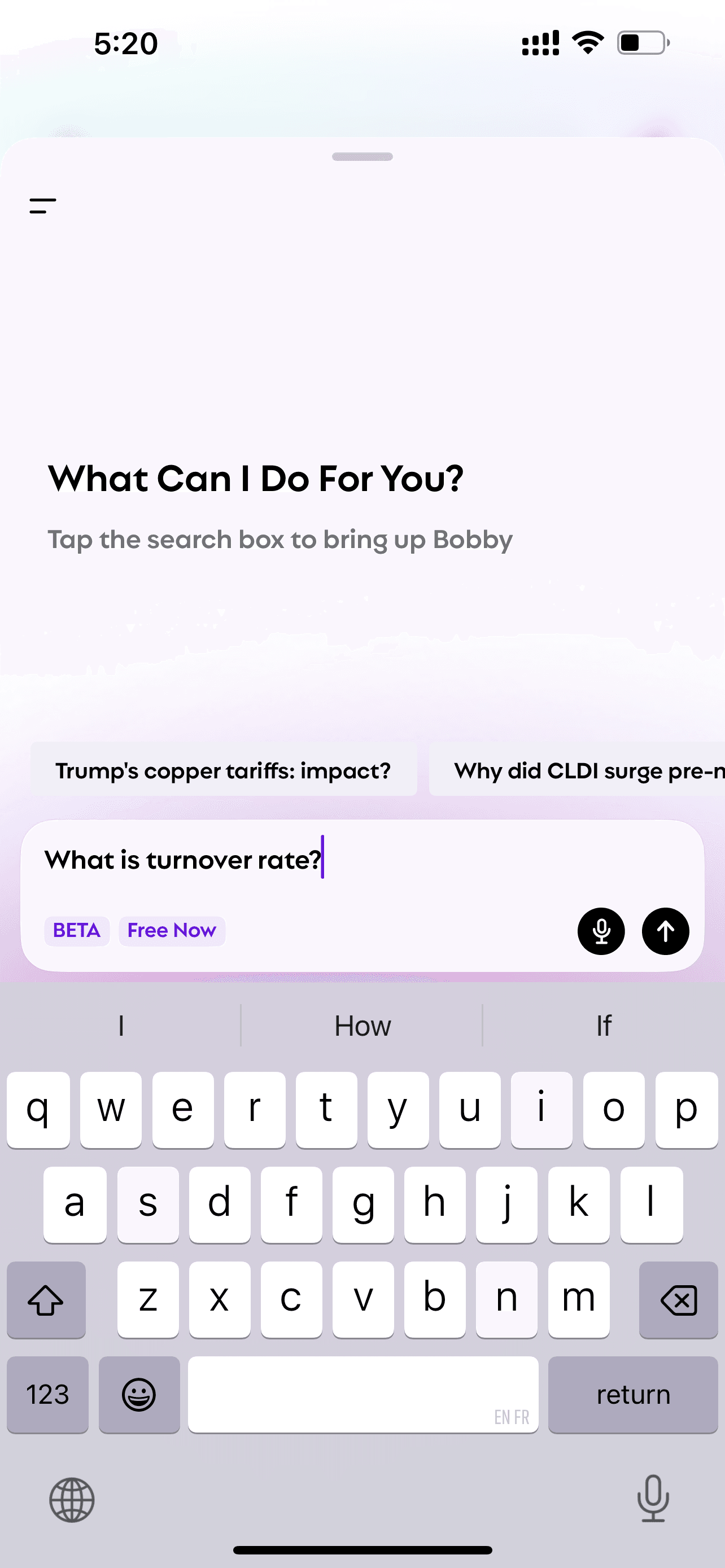 The screen of Bobby when asked "what is turnover rate"